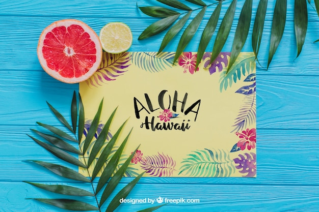 flower,mockup,floral,party,summer,paper,beach,sun,leaves,fruits,holiday,tropical,mock up,lemon,palm,decorative,vacation,wooden,summer beach,summer party