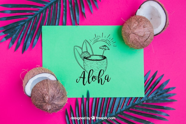 flower,mockup,floral,party,summer,paper,beach,sun,leaves,holiday,tropical,mock up,coconut,palm,decorative,vacation,summer beach,summer party,aloha,up