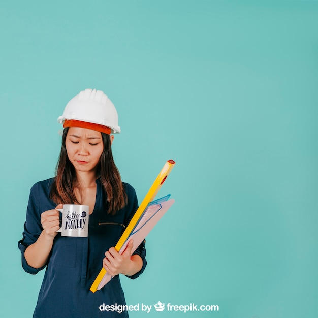 mockup,coffee,template,construction,work,tea,security,architecture,mock up,job,drink,cup,modern,print,helmet,mug,female,young,professional,architect