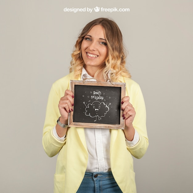 mockup,template,face,quote,smile,happy,presentation,chalkboard,mock up,chalk,drawing,female,young,good,up,happy face,women face,holding,showcase,stylish
