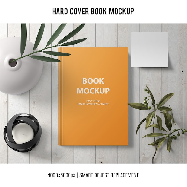hard cover book mockup with plants