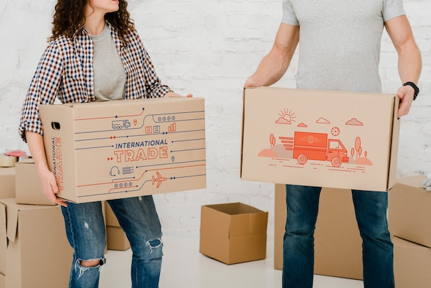 mockup,man,box,delivery,couple,transport,service,logistics,shipping,boxes,international,cardboard,trade,moving,address,send,express,postman,with