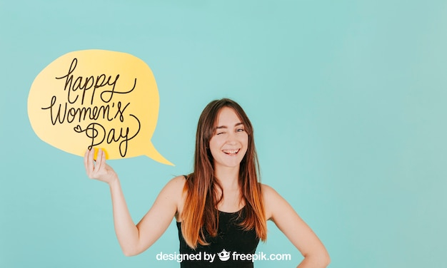 mockup,hand,speech bubble,bubble,text,sign,mock up,communication,modern,speech,language,female,young,speak,expression,up,gesture,smiling,sign language,mock