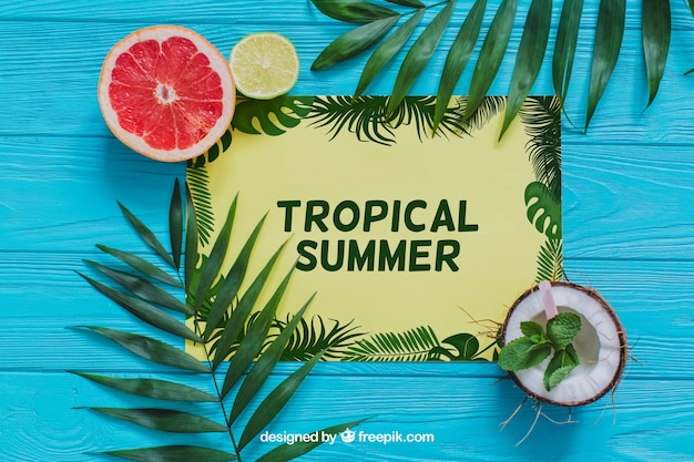 flower,mockup,floral,party,summer,paper,beach,sun,leaves,fruits,holiday,tropical,mock up,coconut,lemon,palm,decorative,vacation,wooden,summer beach