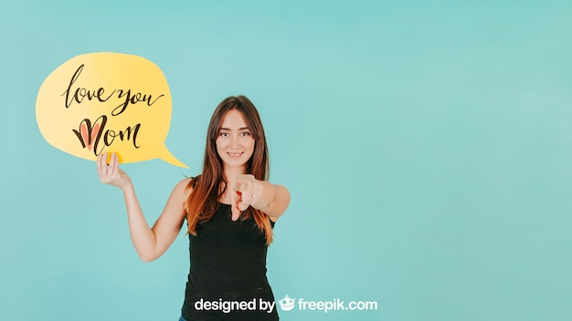 mockup,hand,speech bubble,bubble,text,sign,mock up,communication,modern,speech,language,female,young,speak,expression,up,gesture,pointing,sign language,mock