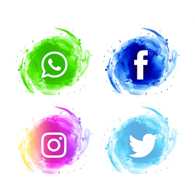  logo, watercolor, abstract, icon, facebook, social media, instagram, marketing, icons, network, internet, social, twitter, branding, media, whatsapp, android, social network, set