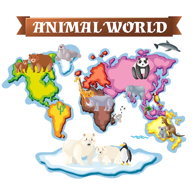 design,map,sea,animal,world,world map,color,lion,animals,bear,elephant,panda,penguin,giraffe,colour,dolphin,parrot,polar bear,kangaroo,koala