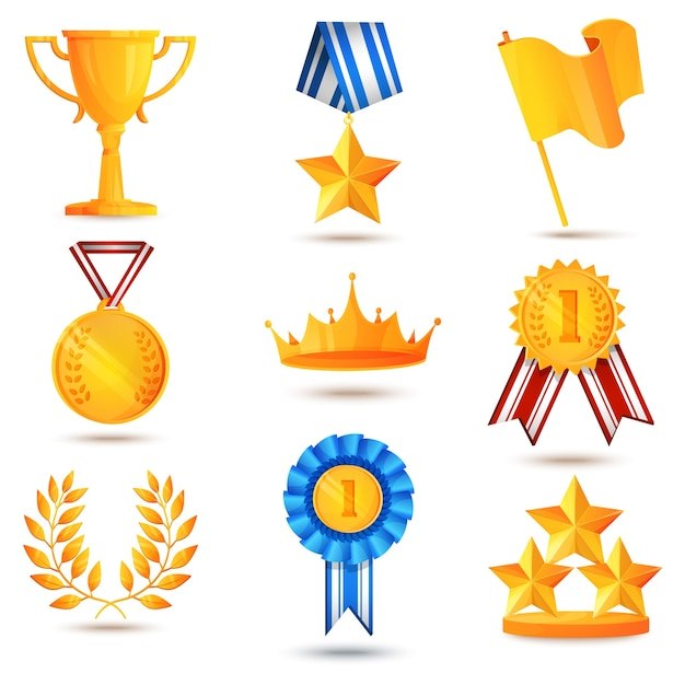  ribbon, certificate, design, star, crown, sport, flag, wreath, shield, icons, silhouette, award, success, winner, cup, trophy, elements, medal, illustration