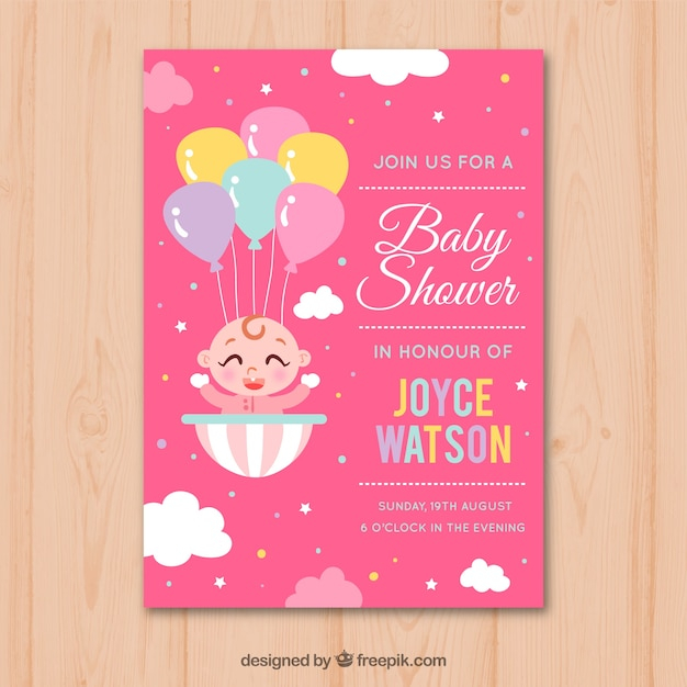  invitation, baby, card, hand, template, baby shower, sky, hand drawn, invitation card, celebration, child, clouds, new, balloons, baby girl, print, announcement, shower, baby card, style