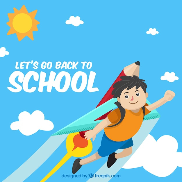 background,school,design,children,education,sky,student,colorful,back to school,study,clouds,pencil,backdrop,flat,rocket,boy,smiley,students,flat design,college