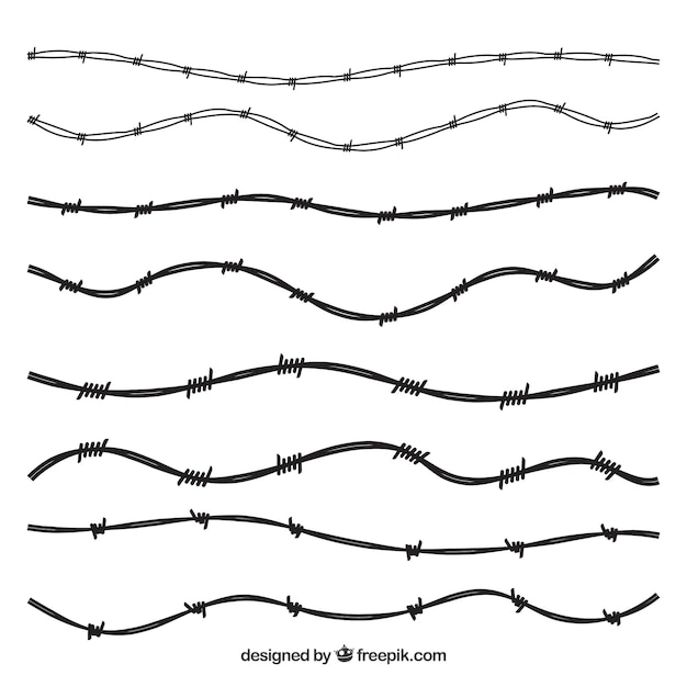 line,silhouette,metal,shape,security,form,military,fence,protection,wire,pack,collection,set,barbed wire,eight,barbed