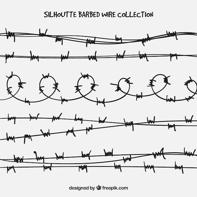 line,silhouette,metal,shape,security,form,military,fence,protection,wire,pack,collection,set,barbed wire,barbed