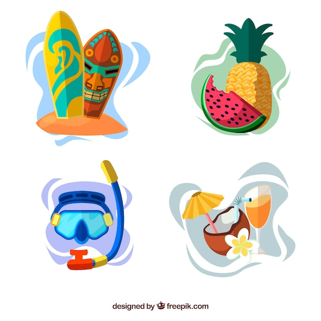 food,hand,summer,beach,sea,sun,hand drawn,fruits,holiday,clothes,elements,drinks,vacation,sunshine,diving,season,drawn,pack,collection,set