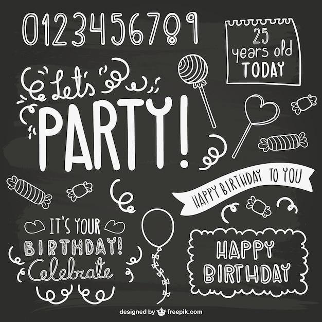 birthday,happy birthday,party,texture,blackboard,happy,elements,birthday party,birthday vector,birthday vectors