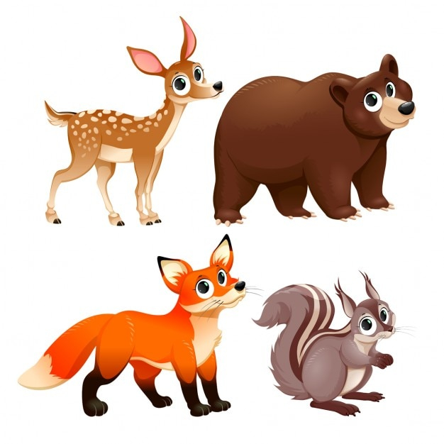 wood,family,character,cartoon,animal,smile,happy,bear,deer,fox,group,funny,brown,young,mascot,squirrel,wild,set,childhood