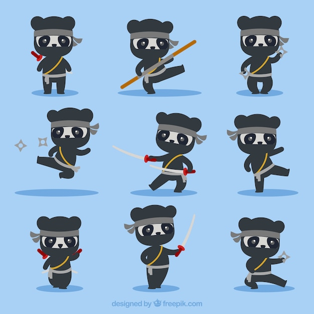 Free: Cartoon ninja character in different poses 