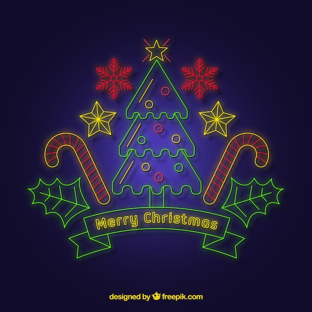 Free: Christmas tree and christmas decorations in neon - nohat.cc