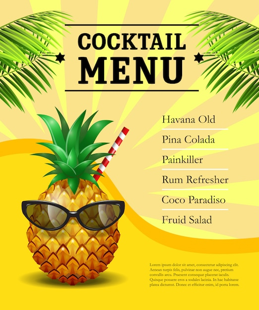  poster, menu, invitation, party, summer, restaurant, leaf, fruit, party poster, cafe, restaurant menu, tropical, hotel, yellow, corporate, bar, drink, corporate identity, cocktail, pineapple