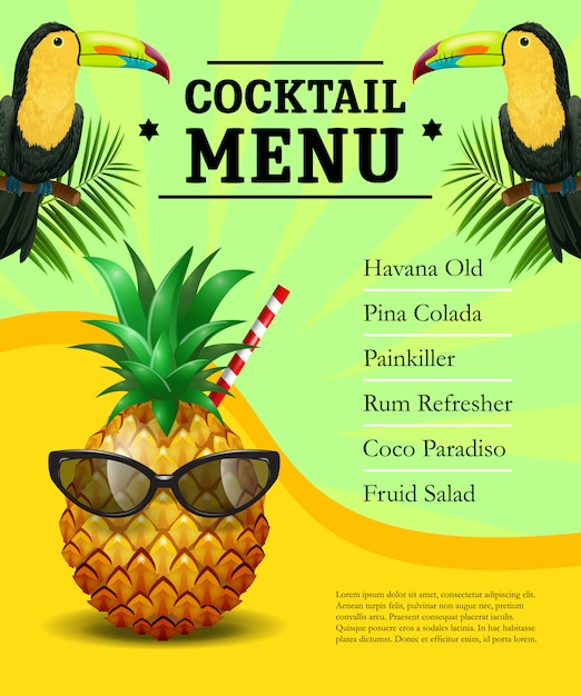  poster, menu, invitation, party, summer, template, restaurant, leaf, green, bird, fruit, party poster, leaves, cafe, restaurant menu, tropical, hotel, yellow, corporate, bar