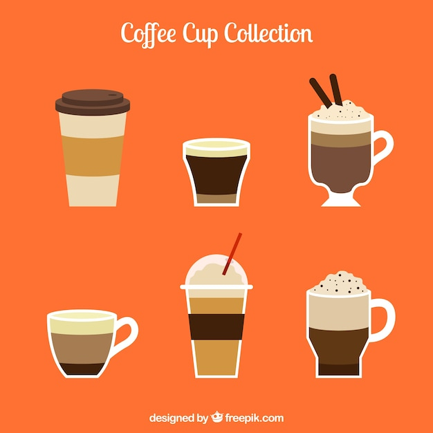 coffee,design,shop,flat,coffee cup,drink,cup,flat design,mug,coffee shop,style,pack,coffee mug,collection,set,different,cups,hot drink,types,flat style