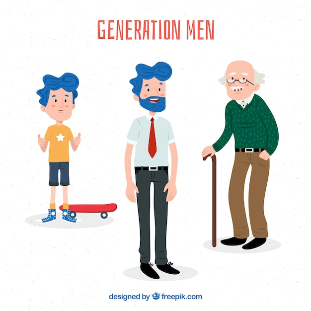 people,family,man,character,kid,child,person,boy,men,old,young,pack,grandfather,guy,collection,age,set,different,adult,generation