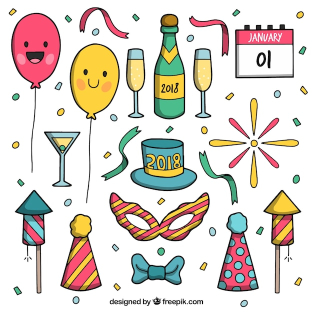 happy new year,new year,party,hand,hand drawn,celebration,happy,holiday,event,happy holidays,new,drawing,elements,december,celebrate,element,year,festive,season,drawn