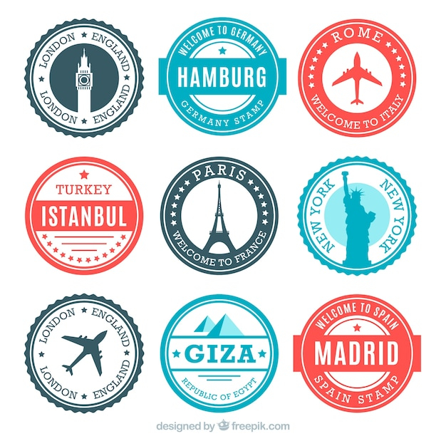  label, travel, city, badge, stamp, sticker, world, badges, round, seal, emblem, tourism, vacation, trip, holidays, stamps, journey, traveling, traveler, collection