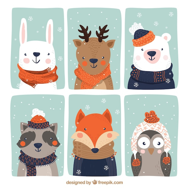  winter, snow, hand, nature, animal, hand drawn, cute, animals, clothes, drawing, december, cold, cute animals, beautiful, season, drawn, wild, collection, nice, wildlife