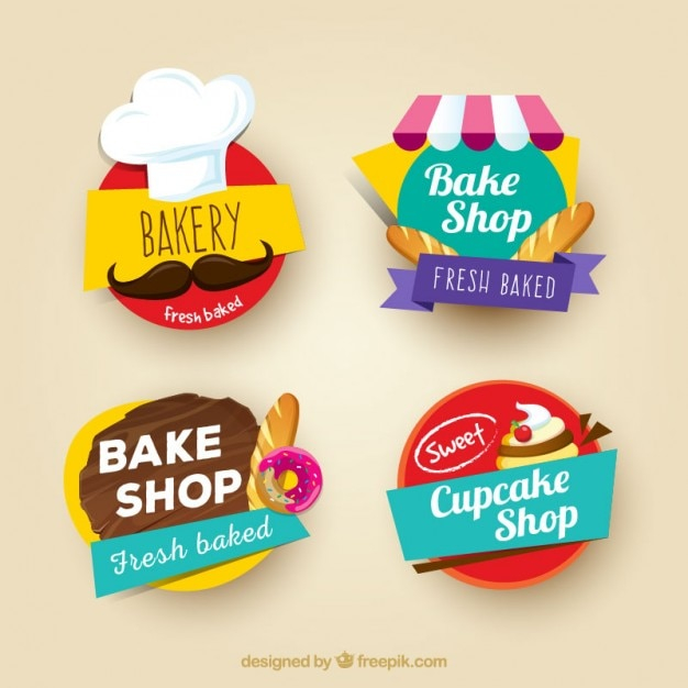  food, badge, cake, bakery, cafe, badges, cupcake, labels, bread, sweet, stickers, decorative, moustache, donut, pastry, delicious, set, colored, tasty, rounded