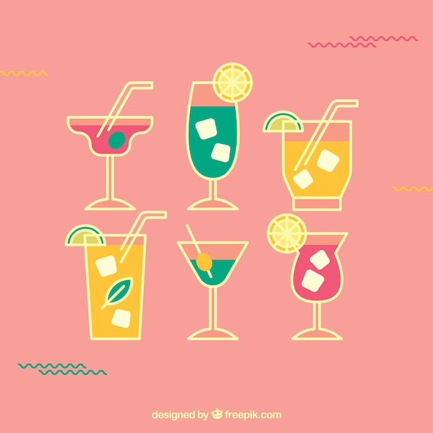 design,fruit,colorful,tropical,flat,glass,drink,juice,umbrella,cocktail,flat design,drinks,pack,cocktails,straw,fruit juice,collection,delicious,set,cocktail glass