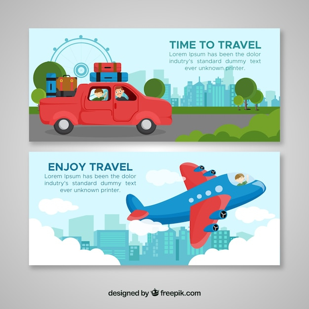  banner, car, travel, design, city, template, road, world, banners, plane, colorful, flat, trees, transport, buildings, flat design, wheel, skyline, tourism, vacation