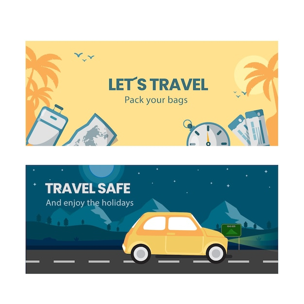 banner,car,travel,design,road,world,banners,moon,colorful,flat,night,trees,transport,flat design,palm,vacation,tourism,van,trip,holidays