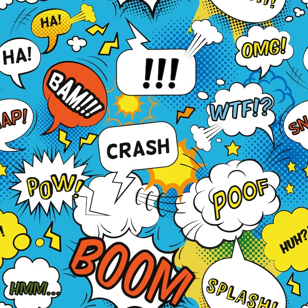Free: Comic bubbles pattern with emotional words and sounds flat seamless -  
