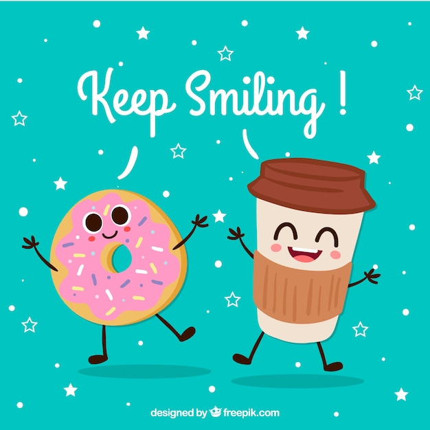  background, coffee, hand, character, hand drawn, cute, smile, happy, backdrop, drink, sweet, fun, message, donut, characters, happiness, expression, drawn, coffee background, positive