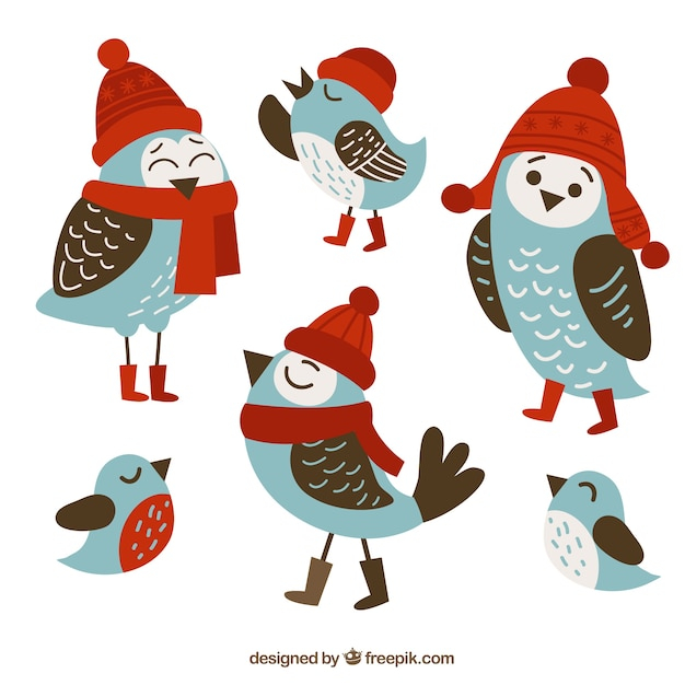 winter,design,nature,bird,animal,cute,animals,clothes,feather,wings,flat,birds,hat,flat design,cold,scarf,cute animals,season,wild,hats