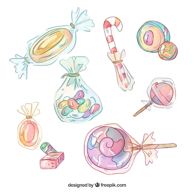 watercolor,food,texture,candy,sweet,colors,sugar,sweets,style,pack,candies,collection,beans,jelly,delicious,set,watercolor texture,tasty,lollipops,jelly beans
