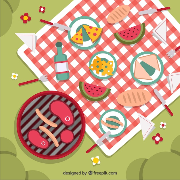 watercolor,food,party,design,fruit,holiday,bread,flat,park,camping,flat design,bbq,barbecue,celebrate,fork,picnic,grill,lunch,cloth,outdoor