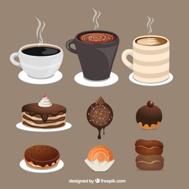  food, coffee, cake, chocolate, candy, cupcake, time, flat, coffee cup, cup, sweet, cookies, dessert, mug, donut, cookie, sugar, sweets, designs, biscuit