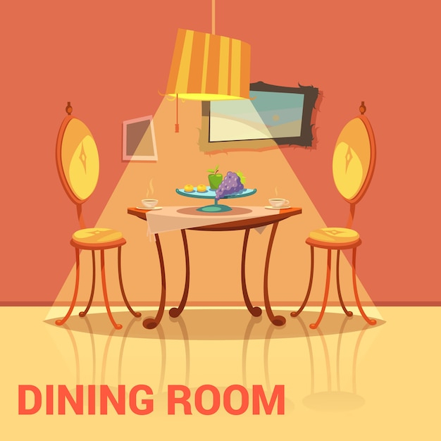 Free: Dining room retro design with table chairs and picture cartoon -  