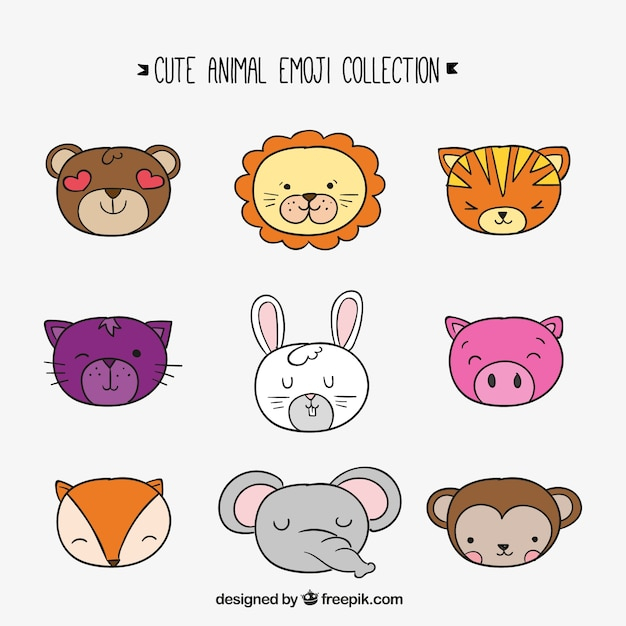 hand,animal,hand drawn,face,cute,smile,happy,lion,animals,bear,elephant,monkey,emoticon,rabbit,pig,smiley,fox,fun,funny,emotion