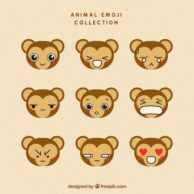 design,animal,face,cute,smile,happy,flat,monkey,emoticon,smiley,flat design,fun,funny,emotion,cute animals,expression,faces,happy face,laugh,collection