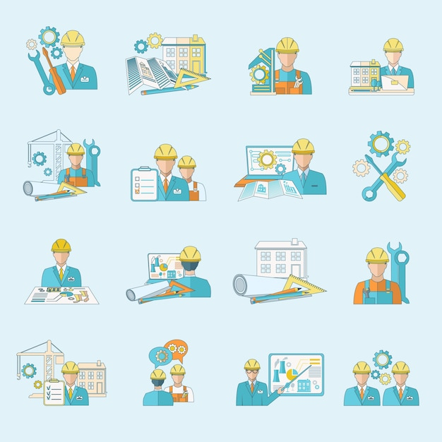  business, technology, icon, computer, line, phone, man, mobile, construction, icons, work, web, internet, sign, gear, person, process, business man, hat