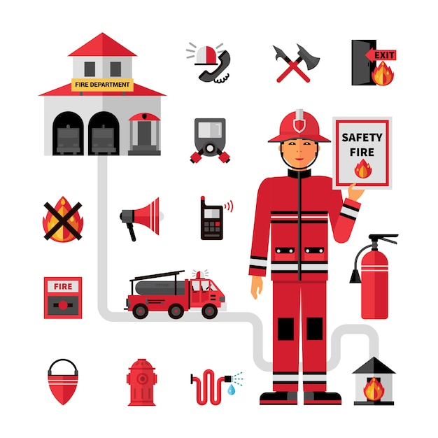 poster,water,building,man,fire,red,icons,sign,gear,flat,pictogram,clothing,safety,service,volunteer,professional,danger,vehicle,fireman,flat icon