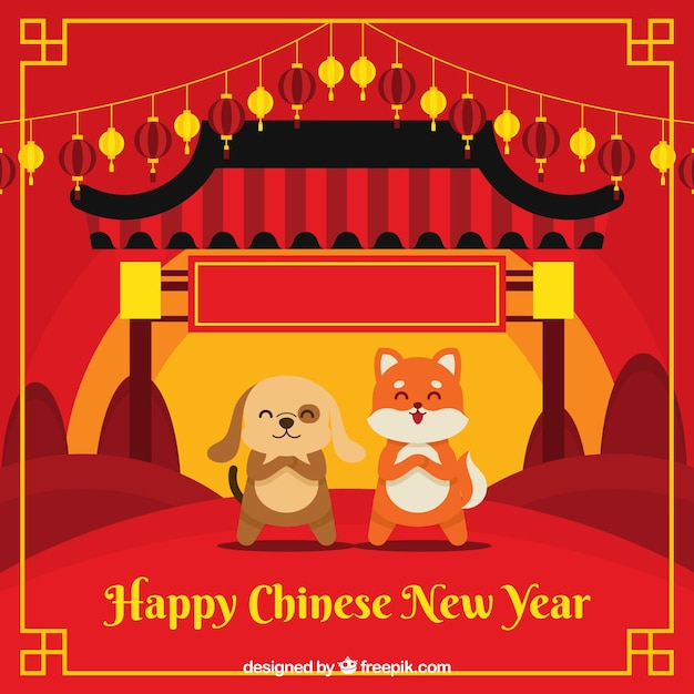  background, winter, happy new year, new year, party, design, dog, animal, red, chinese new year, red background, chinese, cute, celebration, happy, holiday, event, happy holidays, golden, flat