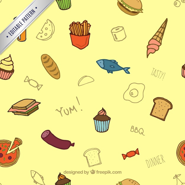 pattern,food,hand,fish,pizza,hand drawn,ice cream,burger,ice,seamless pattern,illustration,sandwich,cream,seamless,meal,drawn,fries,sketchy