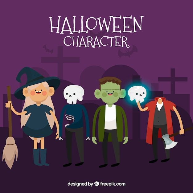 party,design,halloween,skull,celebration,holiday,flat,flat design,pumpkin,walking,zombie,characters,witch,skeleton,horror,halloween party,costume,dead,scary,october