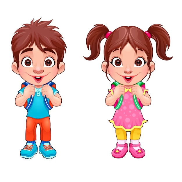  school, character, cartoon, student, comic, smile, happy, child, couple, boy, group, funny, lady, mascot, backpack, expression, teen, guy, sister, brother