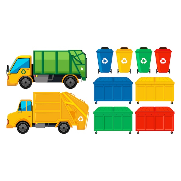  truck, color, elements, cart, colour, garbage, dust, bin, collection, set, colored, coloured, bins