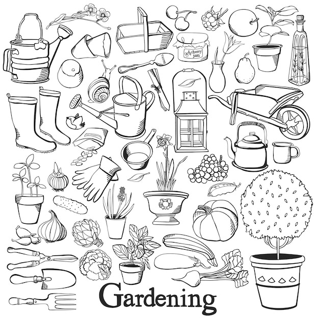  flower, food, vintage, tree, water, icon, line, nature, fruit, health, spring, doodle, vegetables, garden, apple, lamp, plant, drawing, tools