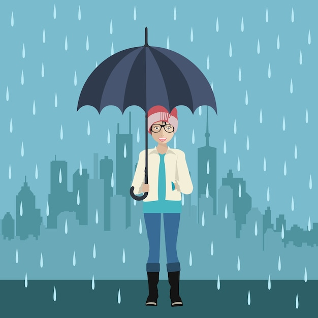  background, city, blue background, fashion, blue, character, autumn, hipster, art, web, colorful, silhouette, person, flat, colorful background, rain, umbrella, modern, buildings, woman silhouettes